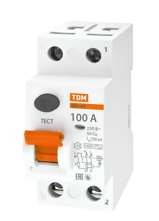 TDM ELECTRIC SQ0203-0023 Устройство защитного отключения ВД1-63 2Р 100А 100мА TDM